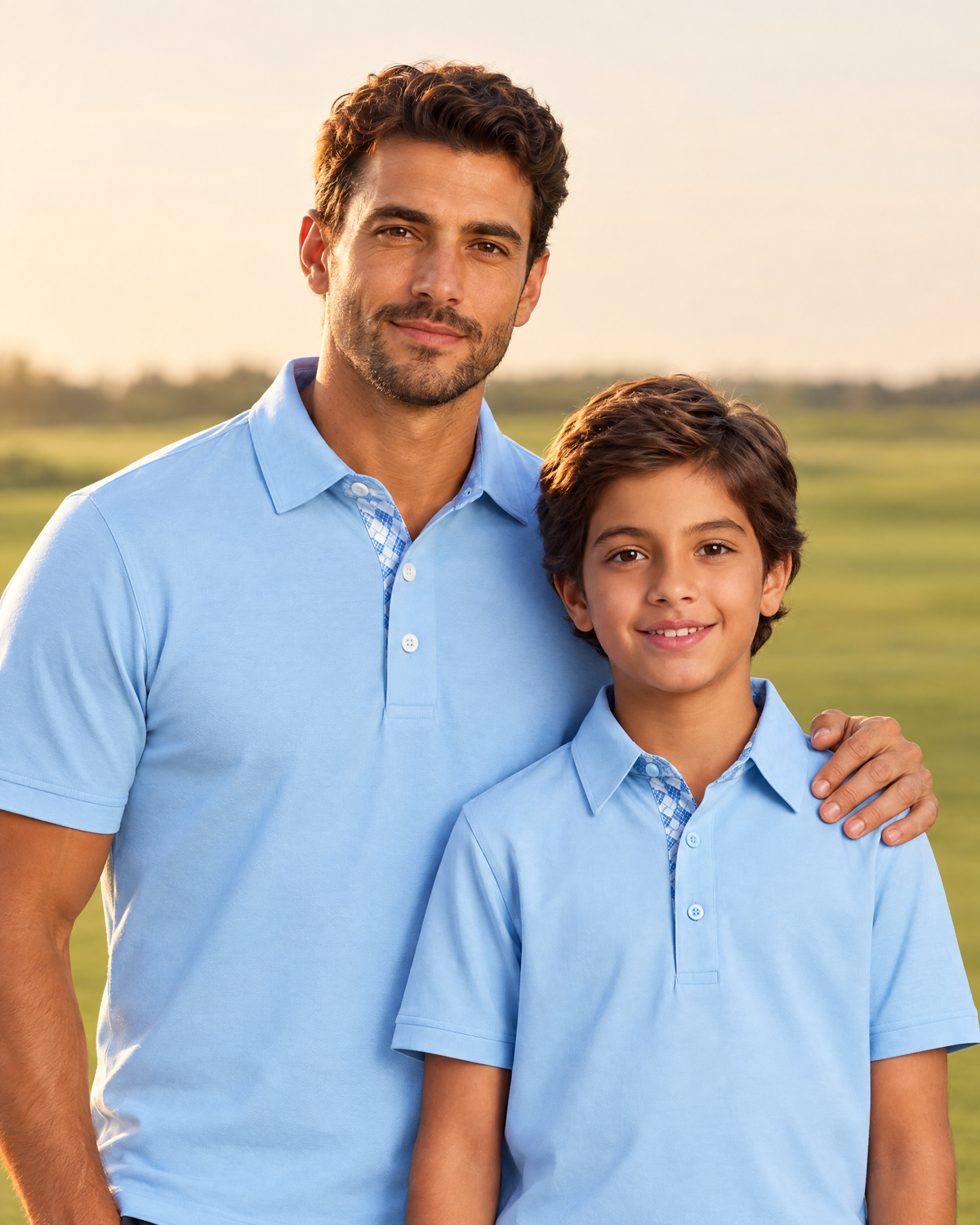 Father & son matching Sky Blue Polo set