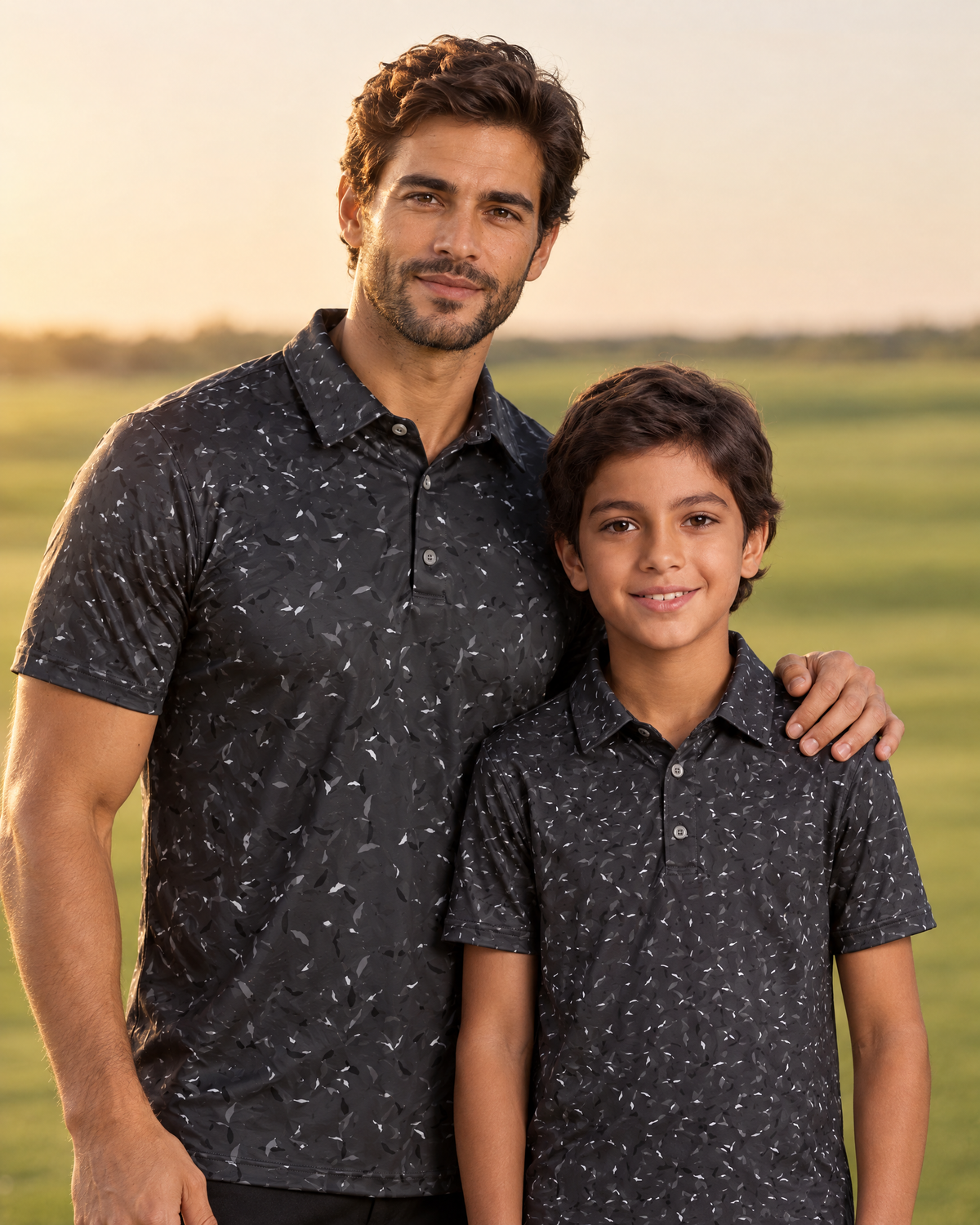 Father & son matching Carbon Drift Polo set