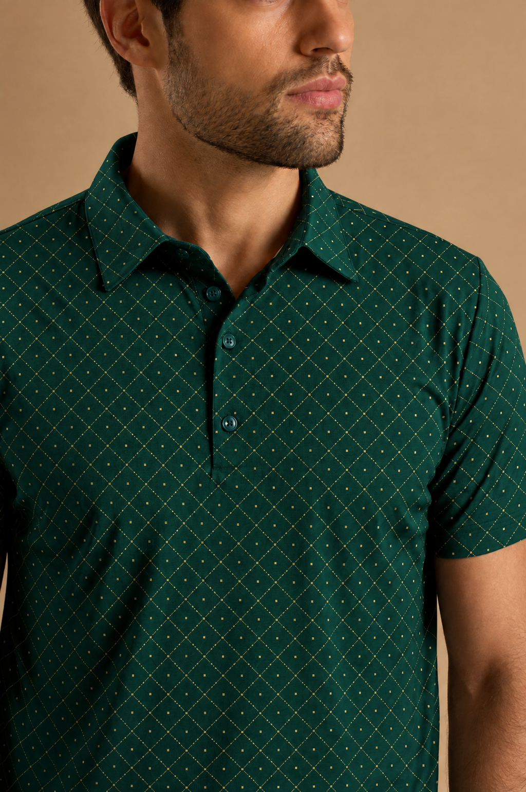Emerald Grid Polo – close-up