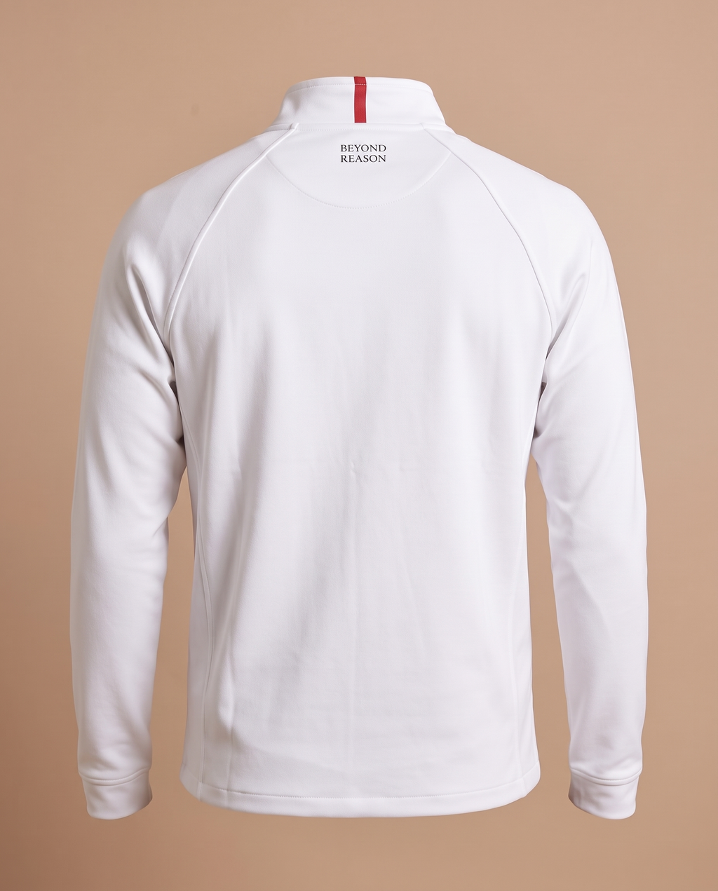 Men's White Full-Zip Jacket, back with Beyond Reason detail