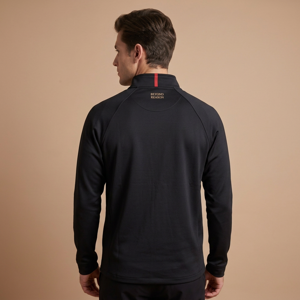 Men's Full-Zip Jacket Black - back on model, Beyond Reason wordmark